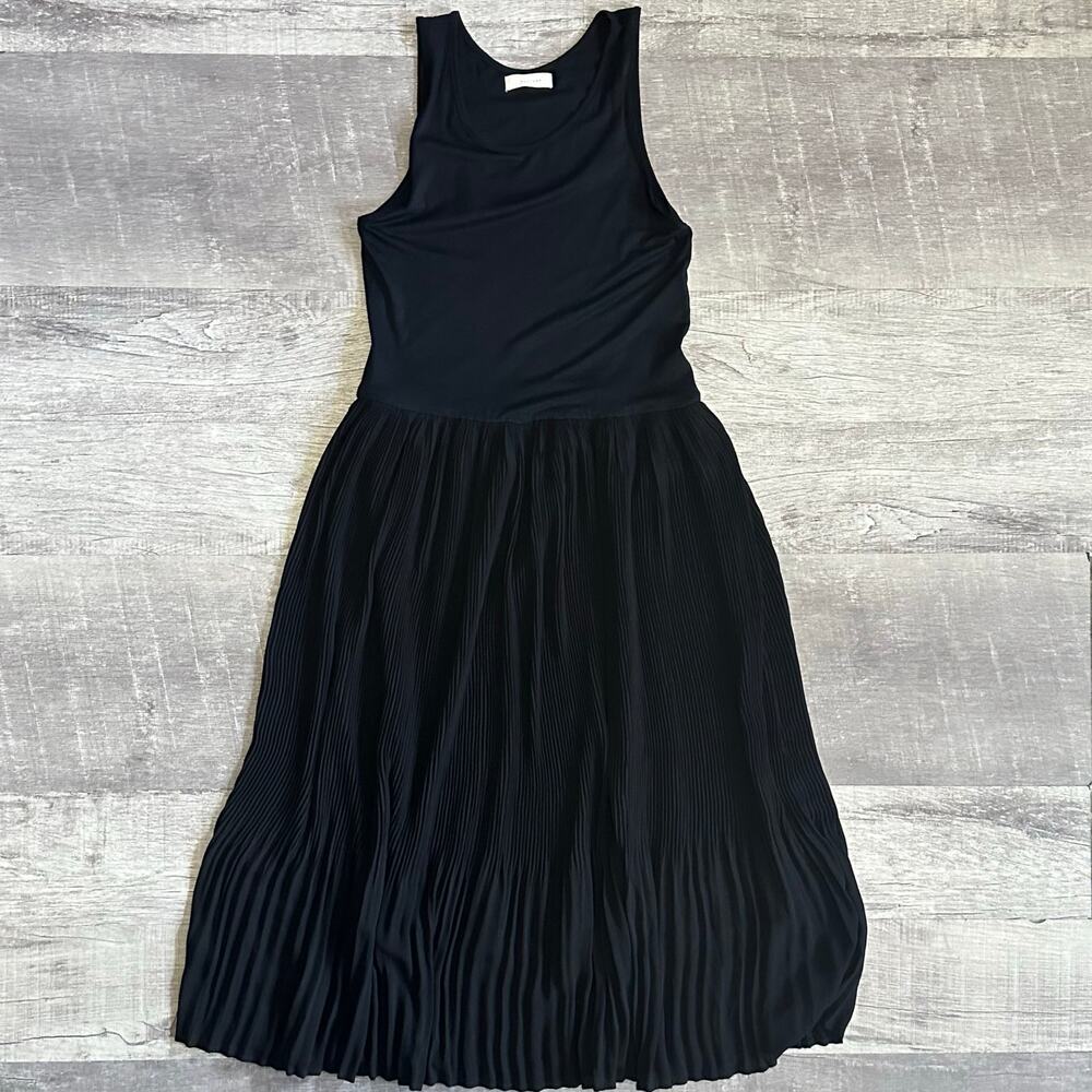 All Row Sleeveless Black Midi Dress Womens S Jersey Stretch Tank Pleated Skirt